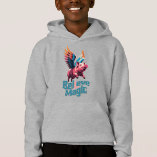 Camiseta Porco bonito com asas coloridas Acredita em Mági