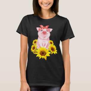 Camiseta Porco Bonito Com Porco Pequeno De Girassol Com Ban