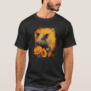 Camiseta Porco bonito com retrato de girassol laranja e pre