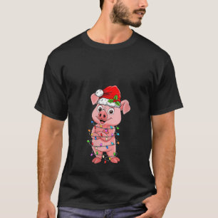 Camiseta Porco Bonito Vestindo Papai Noel no Natal Engraçad