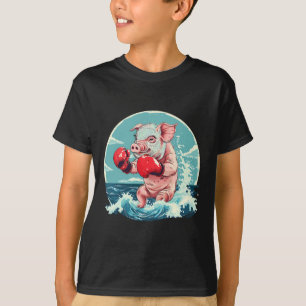 Camiseta Porco Boxeador Com Luvas de Boxe Kickboxing Engraç
