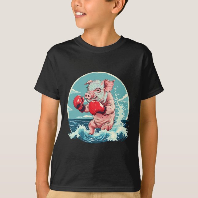Camiseta Porco Boxeador Com Luvas de Boxe Kickboxing Engraç (Frente)