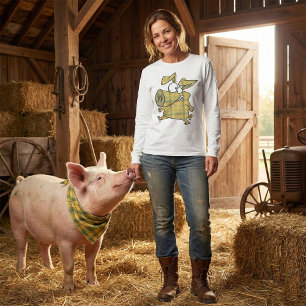 Camiseta Porco Cartoon Xadrez Engraçado Animal de Fazenda