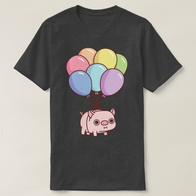 Camiseta Porco Chubby Bonito Com Balões Arco-Íris (Frente do Design)