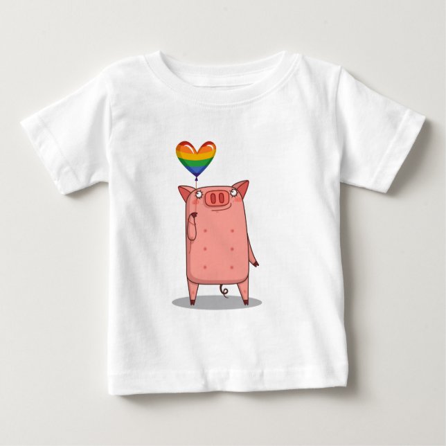 Camiseta Porco Com Balão Arco-Íris (Frente)