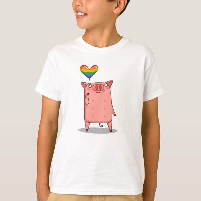 Camiseta Porco Com Balão Arco-Íris (Frente)