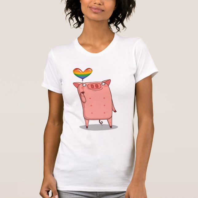 Camiseta Porco Com Balão Arco-Íris (Frente)