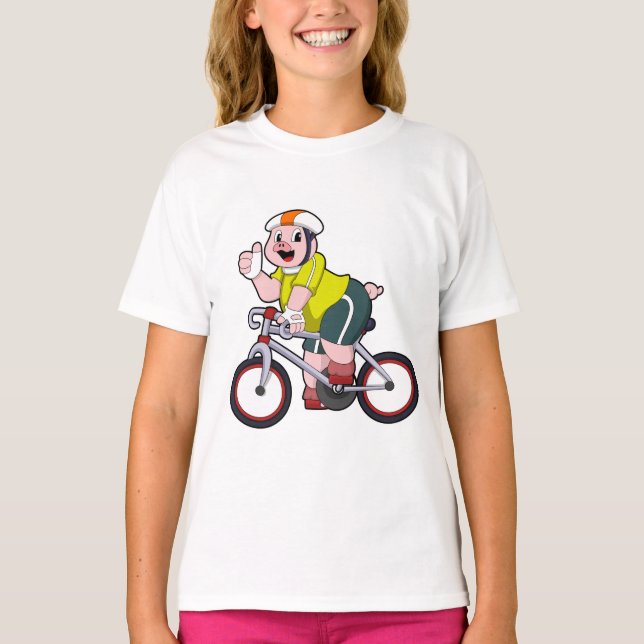 Camiseta Porco com Bicicleta e Capacete (Frente)