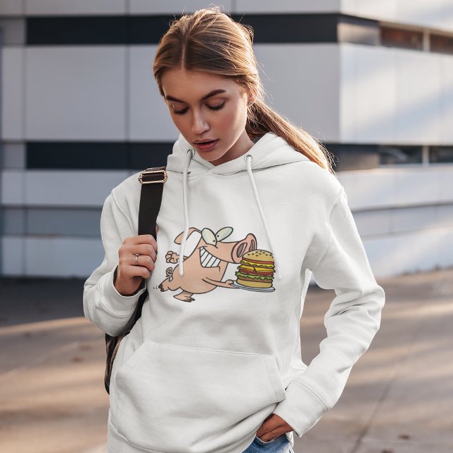 Camiseta Porco Com Burger Womens Hoodie (Criador carregado)