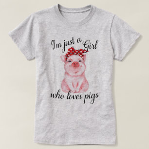 Camiseta Porco Com Laço Vermelho Excêntrico e Frase Fofa