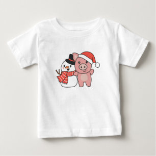 Camiseta Porco Com Neve No Inverno No Natal