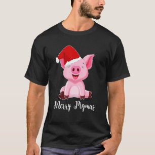 Camiseta Porco com Porcos de Natal com Feliz de Natal