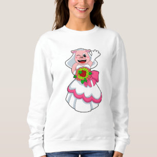 Camiseta Porco com vestido de noiva e buquê de flores