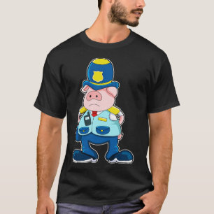 Camiseta Porco como agente da polícia com chapéu uniforme d