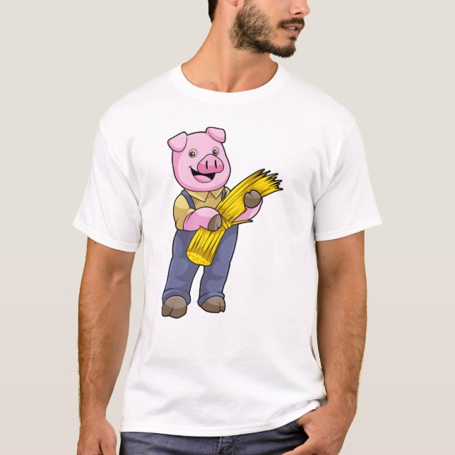 Camiseta Porco como agricultor com palha (Frente)