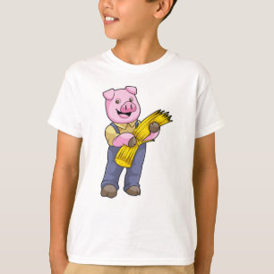 Camiseta Porco como agricultor com palha