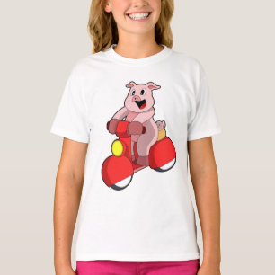 Camiseta Porco como Biker com Patinete