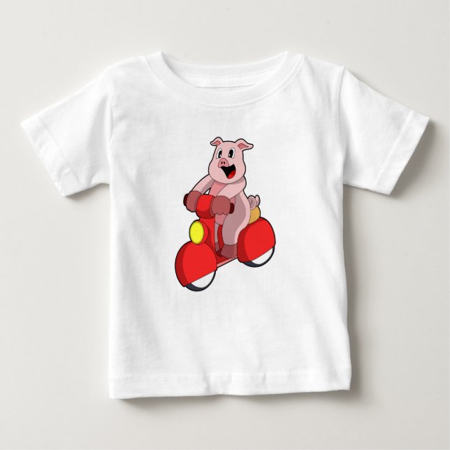 Camiseta Porco como Biker com Patinete (Frente)