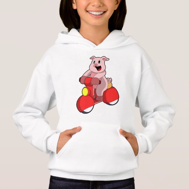 Camiseta Porco como Biker com Patinete (Frente)