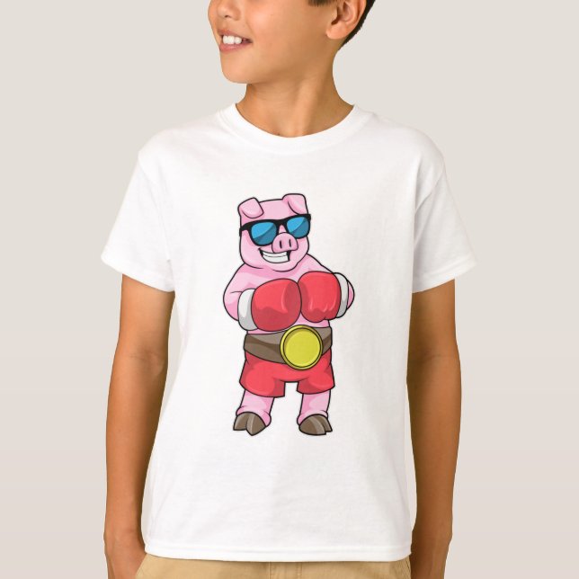 Camiseta Porco como Boxer com luvas in a box (Frente)