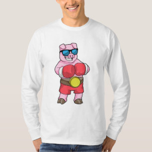 Camiseta Porco como Boxer com luvas in a box