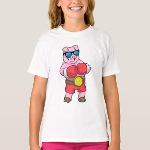 Camiseta Porco como Boxer com luvas in a box
