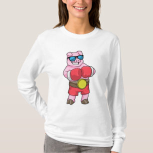 Camiseta Porco como Boxer com luvas in a box