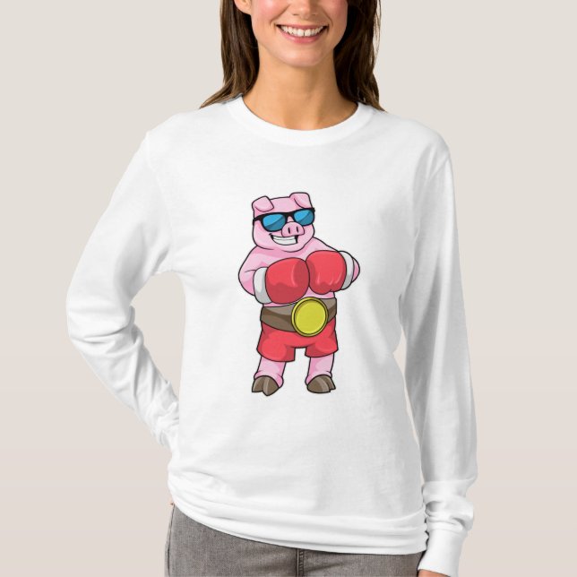 Camiseta Porco como Boxer com luvas in a box (Frente)