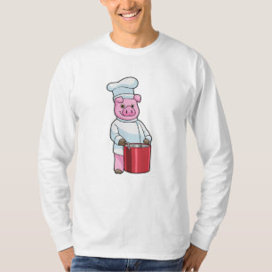 Camiseta Porco como cozinhar com pote Cozinhar