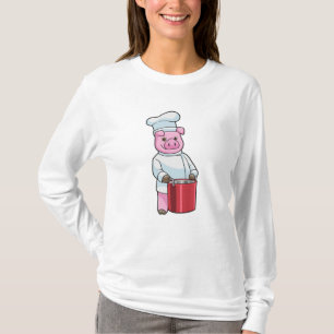 Camiseta Porco como cozinhar com pote Cozinhar