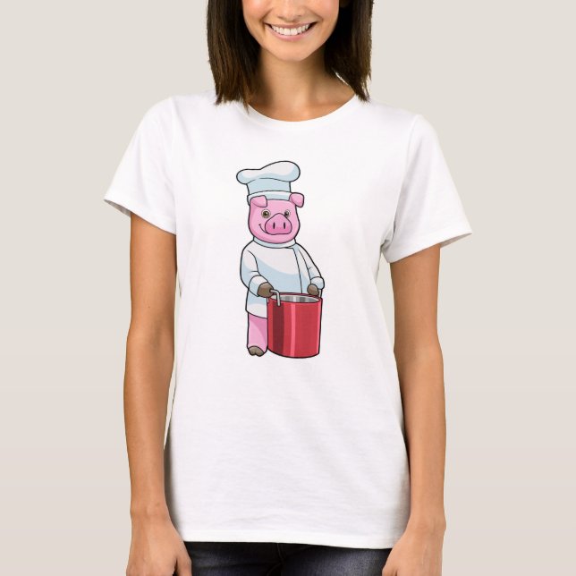 Camiseta Porco como cozinhar com pote Cozinhar (Frente)