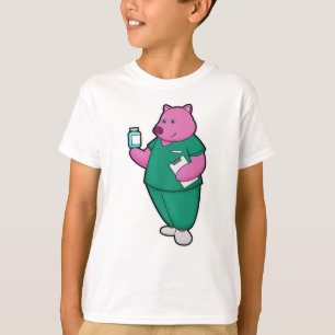 Camiseta Porco como Enfermeira com Medicamento