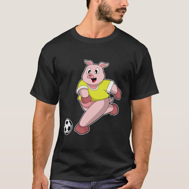 Camiseta Porco como jogador de futebol com futebol (Frente)