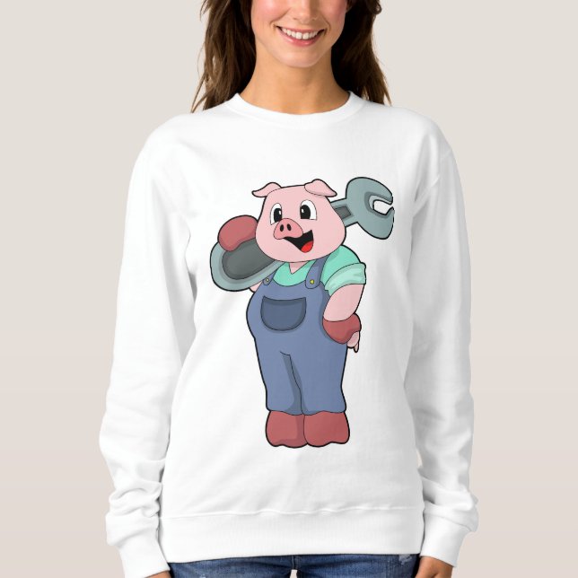 Camiseta Porco como Mecânico com Chave de Fenda (Frente)