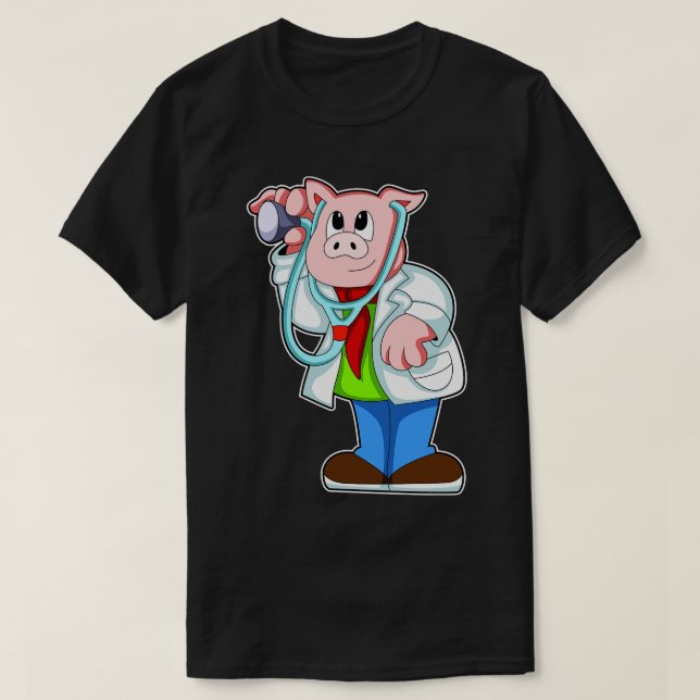 Camiseta Porco como Médico com Estetoscópio (Frente do Design)