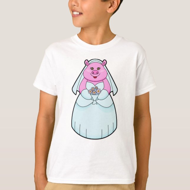 Camiseta Porco como Noiva com Véu (Frente)