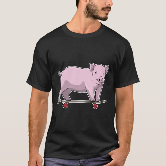 Camiseta Porco como Patinador com skate (Frente)