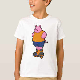Camiseta Porco como Patinador com skates Inline
