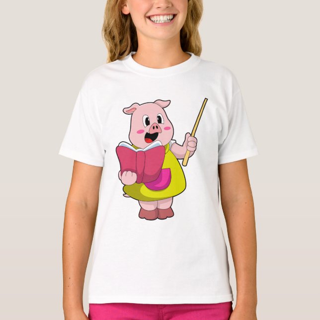 Camiseta Porco como Professor com Livro (Frente)