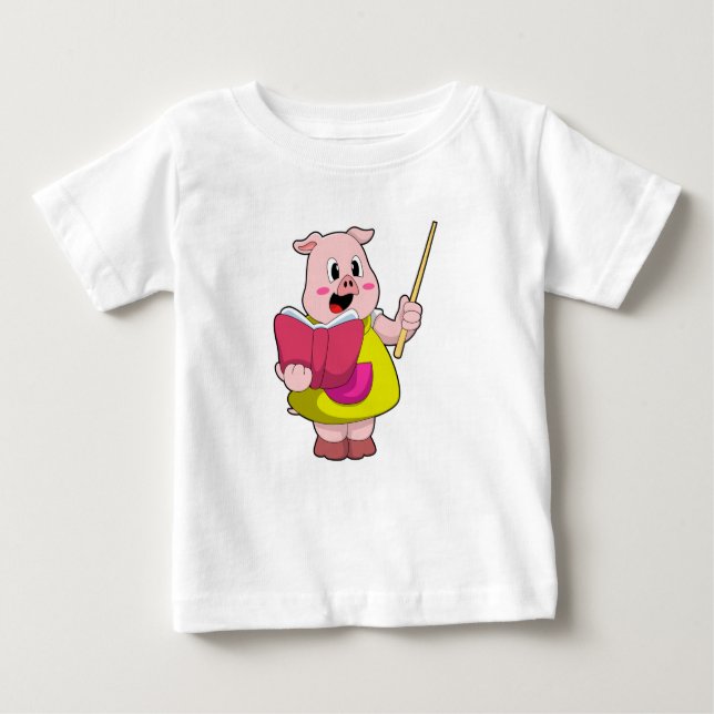Camiseta Porco como Professor com Livro (Frente)