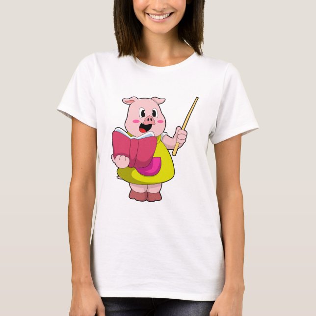 Camiseta Porco como Professor com Livro (Frente)