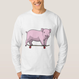 Camiseta Porco como skater com skate
