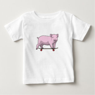 Camiseta Porco como skater com skate