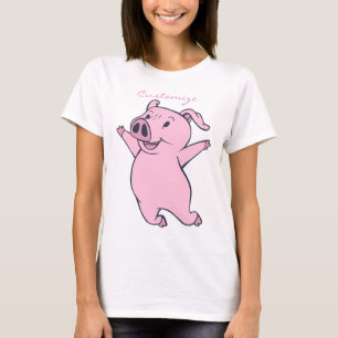 Camiseta Porco cor-de-rosa feliz que salta Thunder_Cove