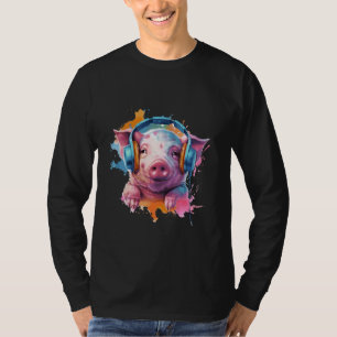 Camiseta Porco De Cores Aquáticas Cujas Fones de ouvido Lov