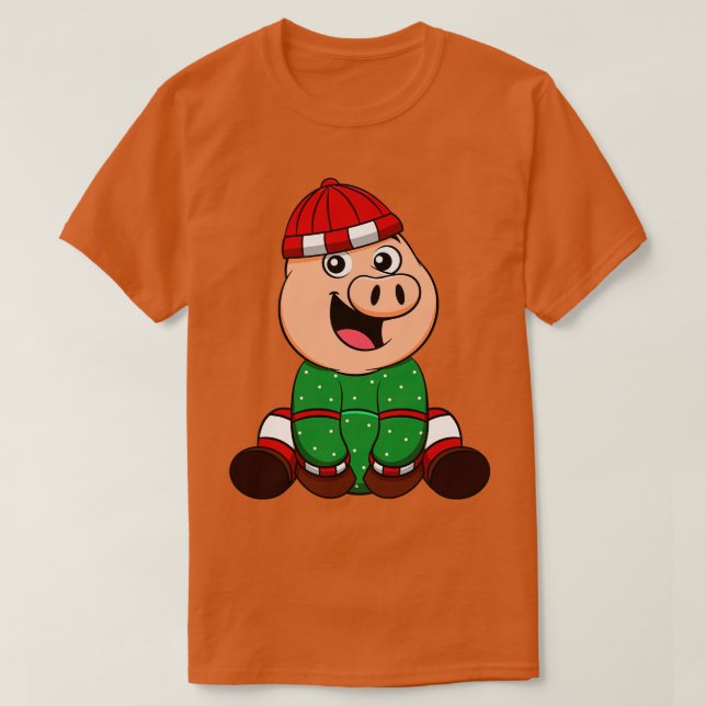 Camiseta Porco de Natal do Piglet de inverno (Frente do Design)