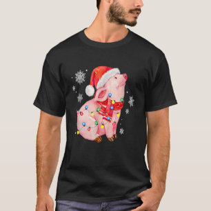 Camiseta Porco de Natal ilumina Presente de Chapéu de Papai