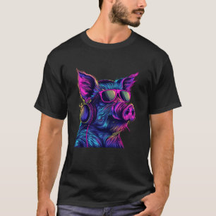 Camiseta Porco DJ Techno EDM Amante de Porco Música Fones d