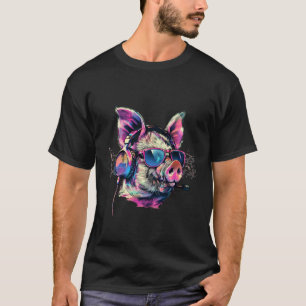 Camiseta Porco DJ Techno EDM Amante de Porco Música Fones d