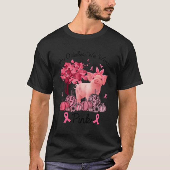 Camiseta Porco Em Outubro Vestimos Conhecimento Ao Cancer D (Frente)